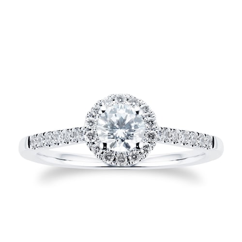 18ct White Gold 0.60ct Diamond Halo Engagement Ring