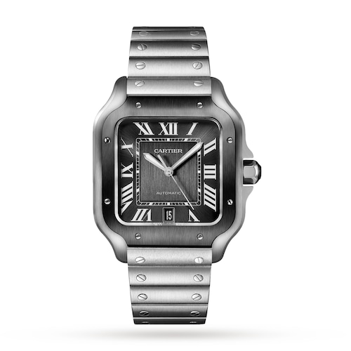 Santos De Cartier Watch Large Model, Automatic Movement, Steel, ADLC, Interchangeable Metal And Rubber Bracelets